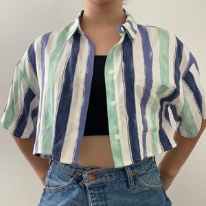 stripped cropped oversized flannel